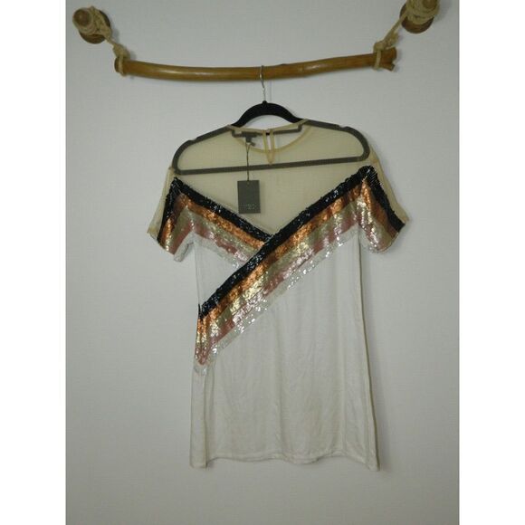 Revolve NBD Dress Size X-Small Sequin Ivory Gold Bronze Sequins Mini Dress - Picture 6 of 14